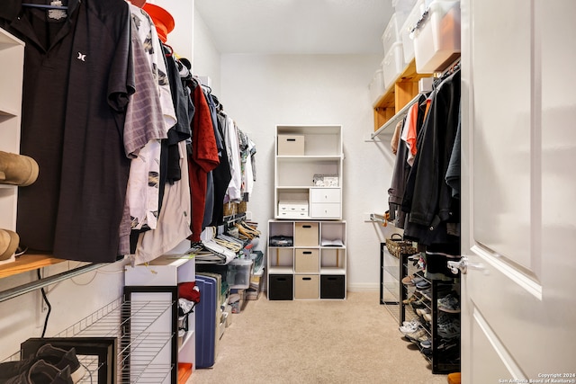 spacious closet featuring light carpet