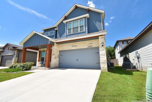 craftsman inspired home with central AC and a front lawn