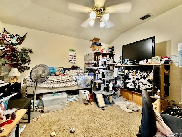 bedroom with carpet flooring and ceiling fan