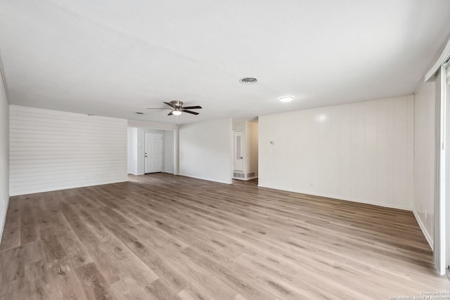 empty room featuring light hardwood / wood-style flooring and ceiling fan