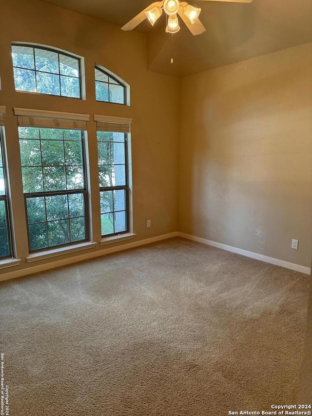 carpeted spare room with ceiling fan and a healthy amount of sunlight