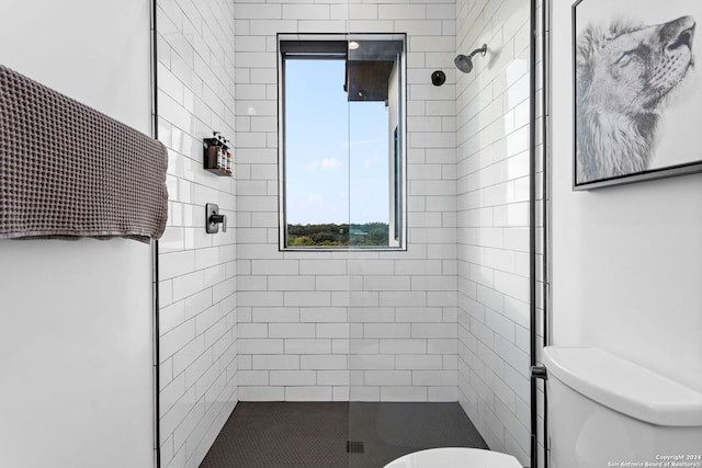 bathroom featuring toilet and a stall shower