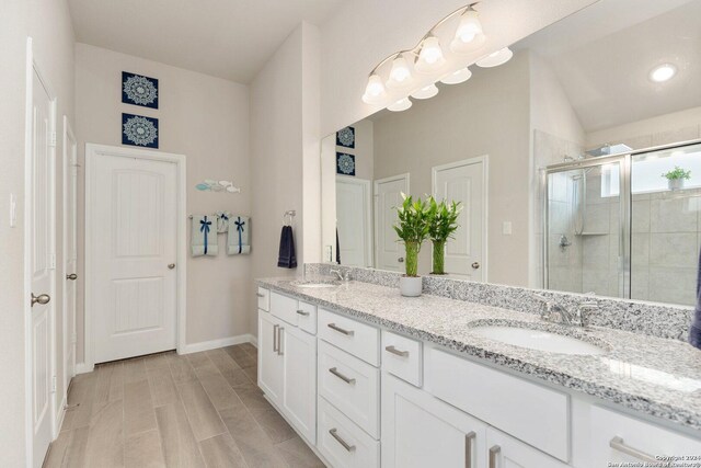 bathroom featuring vanity and walk in shower