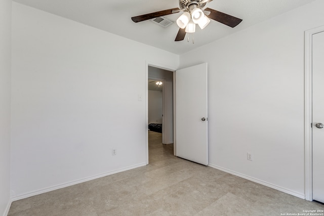 unfurnished bedroom with ceiling fan