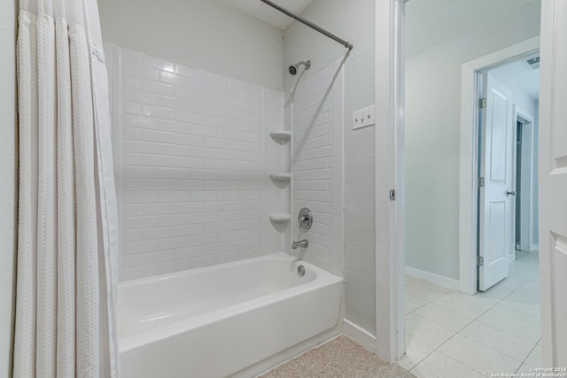 full bathroom with tile patterned floors, visible vents, shower / bath combination with curtain, and baseboards