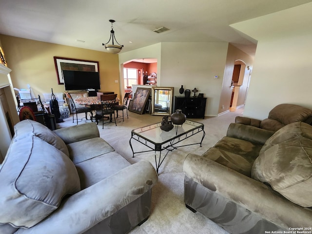 living room with light colored carpet