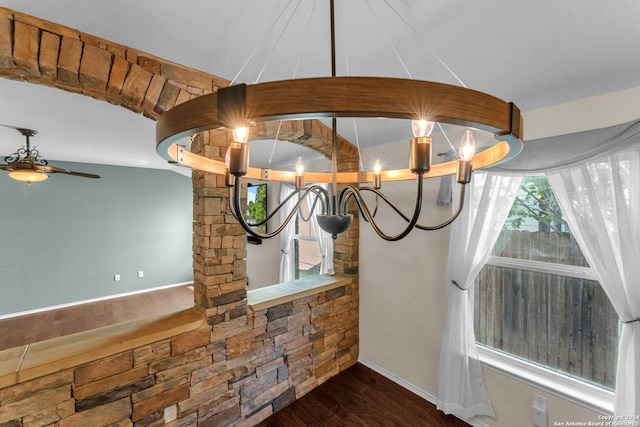 interior details with hardwood / wood-style flooring and ceiling fan