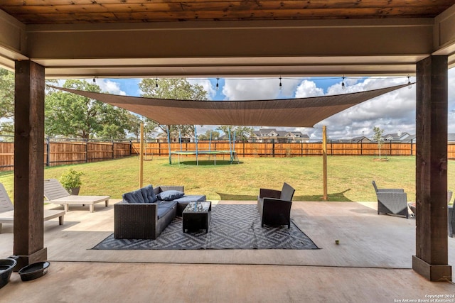 view of patio / terrace featuring outdoor lounge area and a trampoline