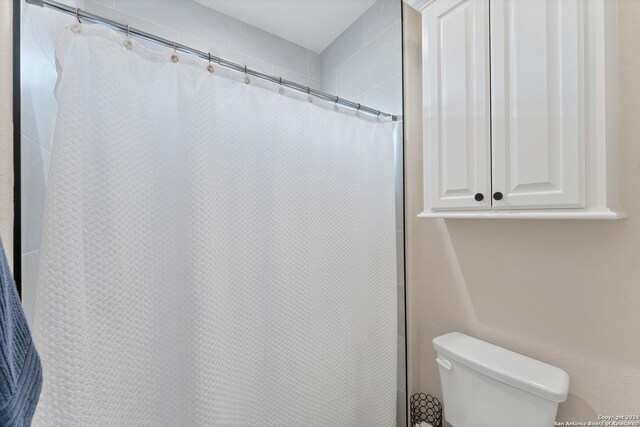 bathroom featuring toilet and a shower with curtain