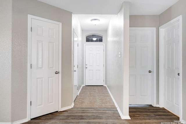 hallway with hardwood / wood-style flooring