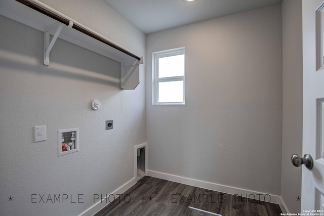 laundry room with hookup for an electric dryer, dark wood-type flooring, hookup for a washing machine, and gas dryer hookup