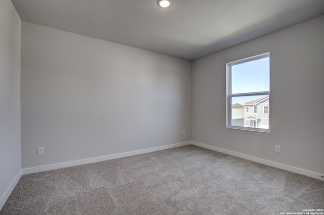 spare room with a textured ceiling and carpet flooring