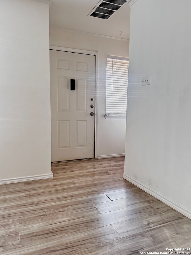 foyer entrance with light hardwood / wood-style flooring