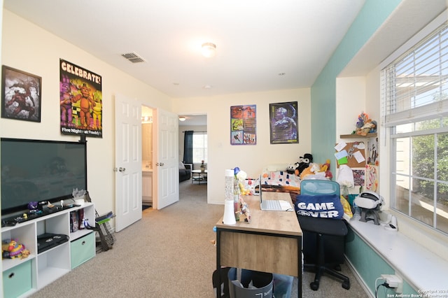 view of carpeted home office