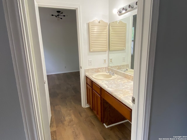 bathroom featuring vanity and hardwood / wood-style floors