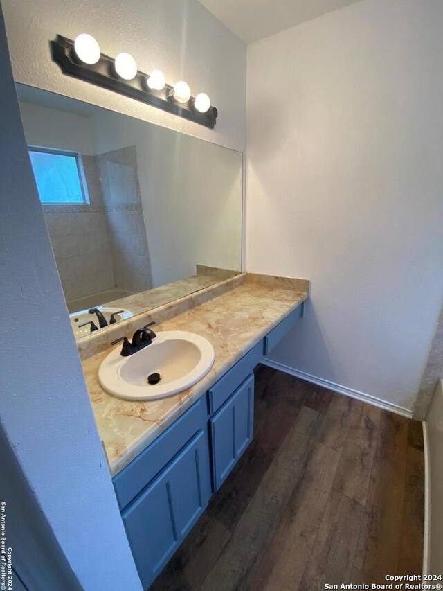 bathroom with vanity and hardwood / wood-style floors