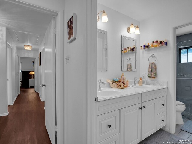 bathroom featuring hardwood / wood-style floors and vanity