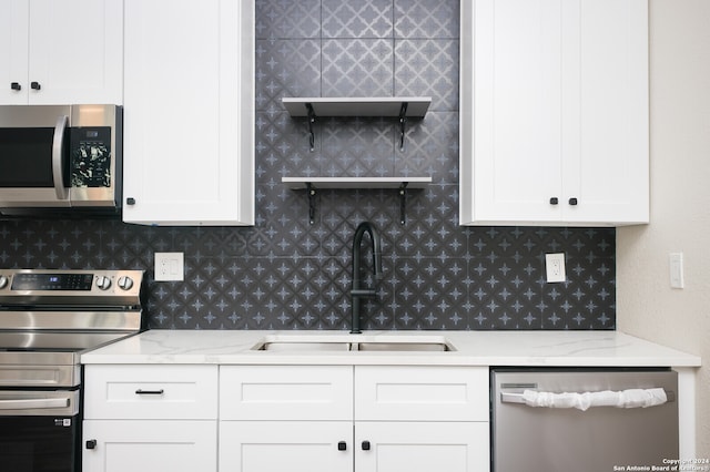 kitchen with sink, stainless steel appliances, and white cabinets