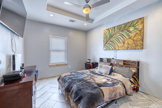 136 Cardinal Dr, Camp Wood, TX 78833 - bedroom featuring recessed lighting, visible vents, and ceiling fan