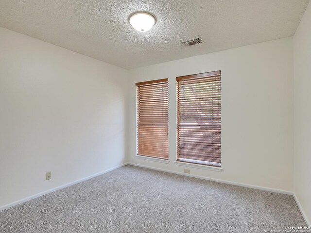 carpeted spare room with a textured ceiling