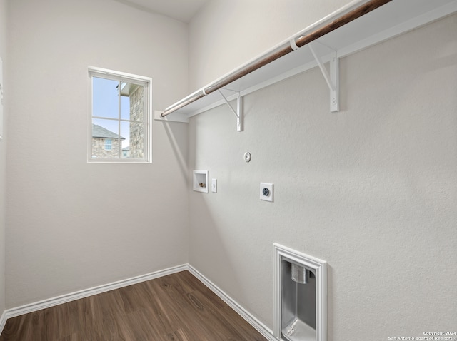 laundry area featuring gas dryer hookup, washer hookup, hardwood / wood-style flooring, and hookup for an electric dryer