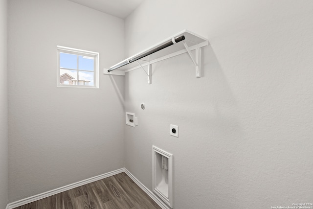 laundry area with washer hookup, hookup for a gas dryer, wood-type flooring, and hookup for an electric dryer