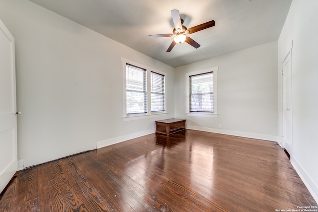 interior space with hardwood / wood-style flooring and ceiling fan