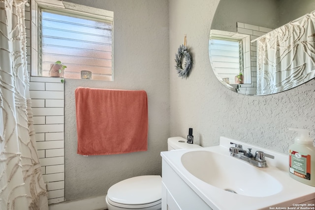 bathroom with toilet, plenty of natural light, and vanity