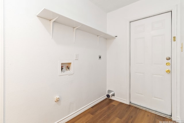 laundry area featuring electric dryer hookup, washer hookup, and dark hardwood / wood-style flooring