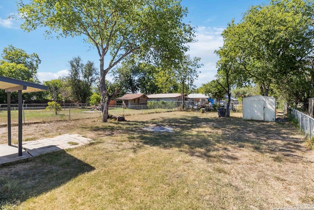 view of yard with a shed