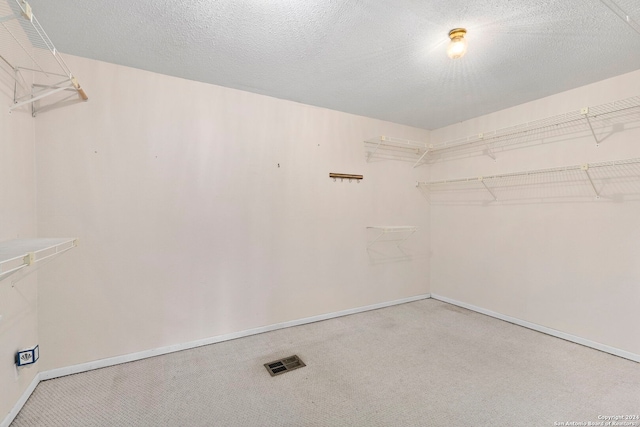 spacious closet featuring light carpet and visible vents