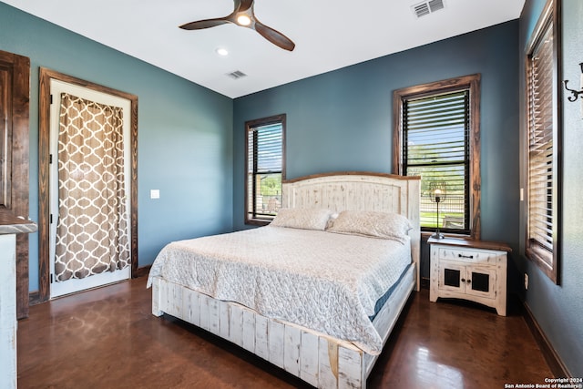 bedroom featuring ceiling fan