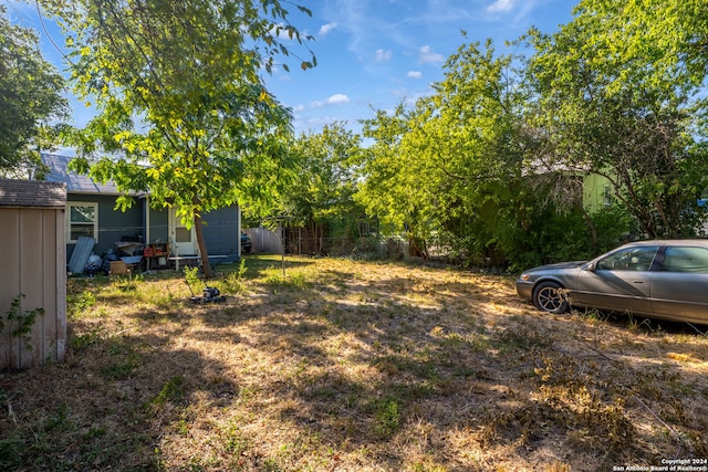 view of yard featuring a storage shed