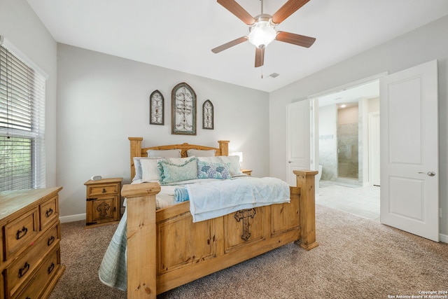 bedroom with ceiling fan and carpet flooring