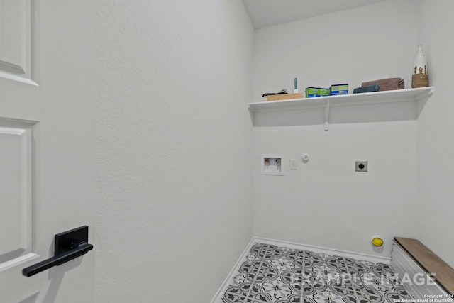 laundry room featuring hookup for a gas dryer, hookup for a washing machine, tile patterned floors, and hookup for an electric dryer