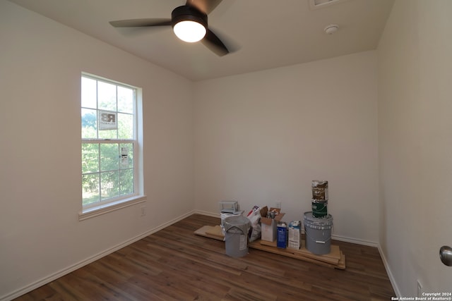 miscellaneous room with a wealth of natural light, dark hardwood / wood-style flooring, and ceiling fan