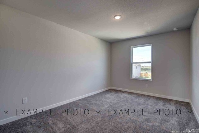 unfurnished room with carpet flooring and a textured ceiling