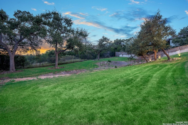 view of yard at dusk