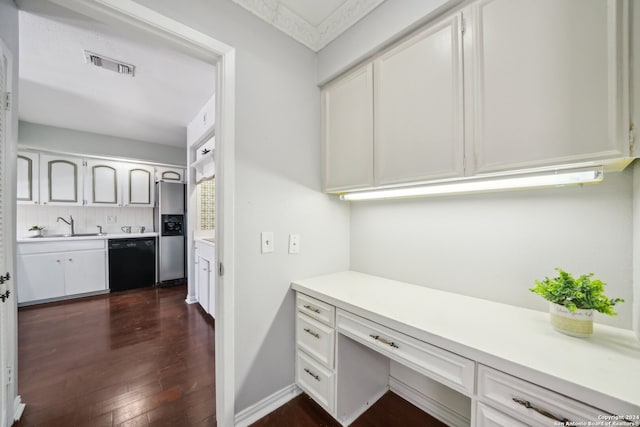 office space with sink and dark wood-type flooring