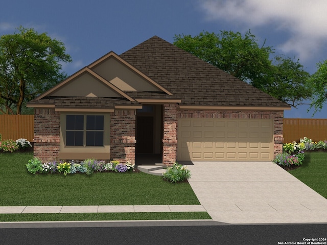 view of front facade featuring a front yard and a garage