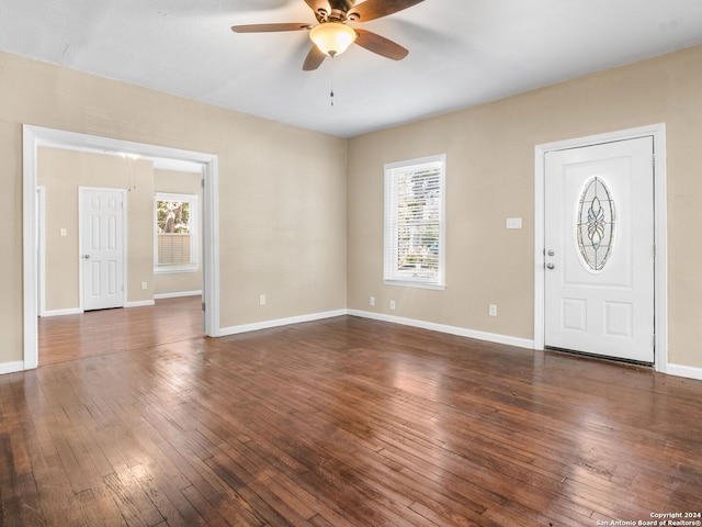 entrance foyer featuring hardwood / wood-style floors and ceiling fan