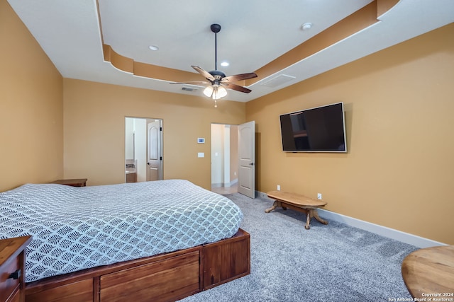 bedroom featuring ceiling fan and carpet floors