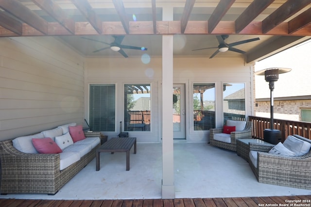 view of patio / terrace with ceiling fan and outdoor lounge area