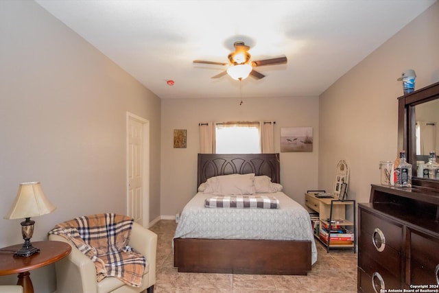 bedroom featuring ceiling fan and baseboards