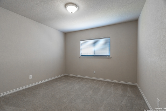 unfurnished room with carpet flooring and a textured ceiling