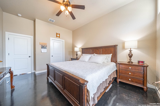 bedroom featuring ceiling fan