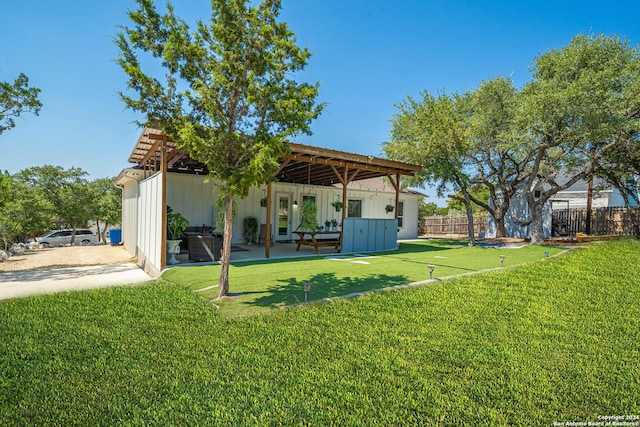 view of yard with a pergola and a patio