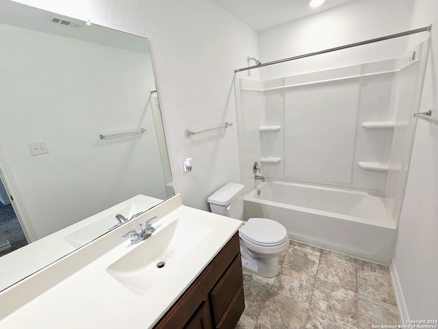 full bathroom with tile patterned flooring, vanity, tub / shower combination, and toilet