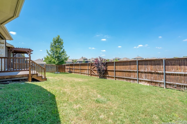 view of yard featuring a fenced backyard and a deck