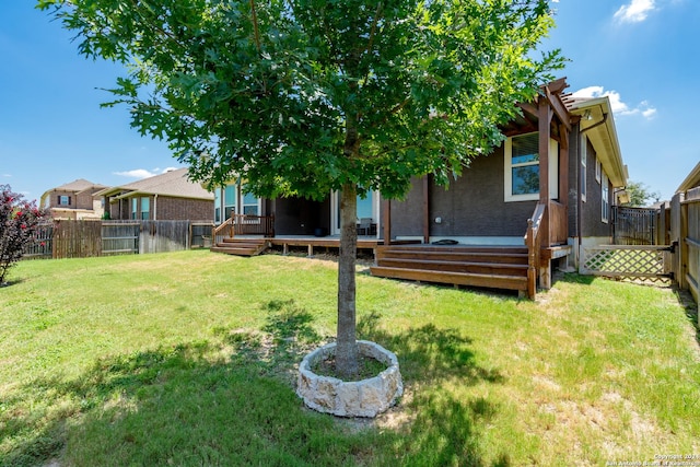 exterior space featuring a fenced backyard and a wooden deck